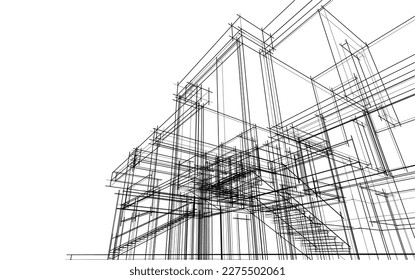 Modern house architectural 3d drawing