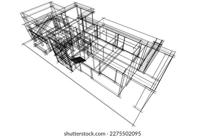Dibujo 3d de la arquitectura de la casa moderna