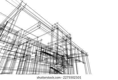 Modern house architectural 3d drawing