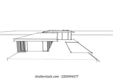 Modern house architectural 3d illustration