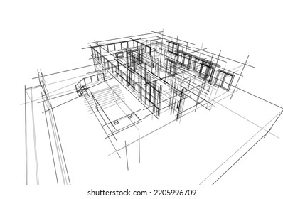 Modern house architectural 3d illustration