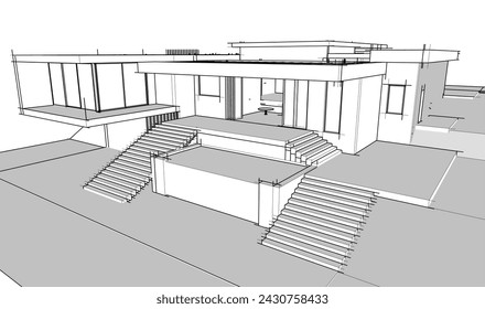 Renderizado 3d arquitectónico moderno de la casa