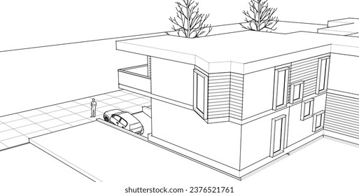 concepto moderno de arquitectura de la casa 3d renderización