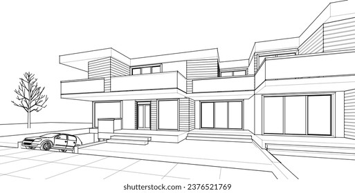 concepto moderno de arquitectura de la casa 3d renderización