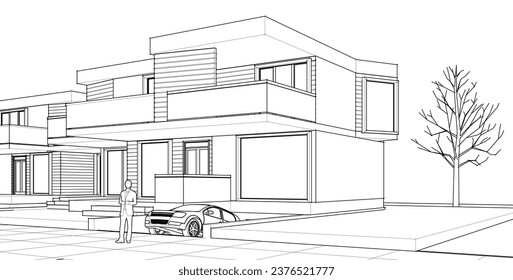 Modernes Hausarchitekturkonzept 3d Rendering