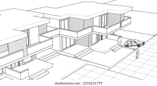 concepto moderno de arquitectura de la casa 3d renderización
