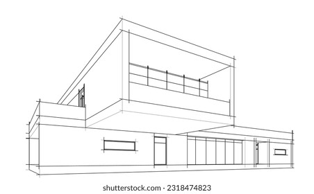 Modern house architectural design 3d illustration