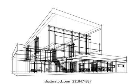 Modernes Hausarchitekturdesign 3D-Illustration
