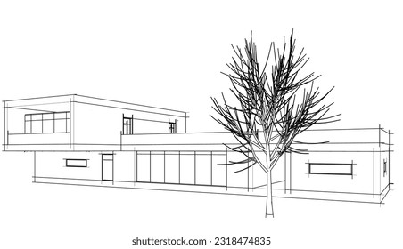 Modern house architectural design 3d illustration