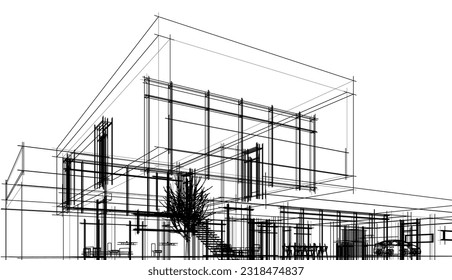 Modernes Hausarchitekturdesign 3D-Illustration