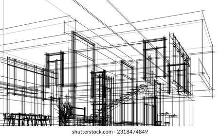 Modernes Hausarchitekturdesign 3D-Illustration