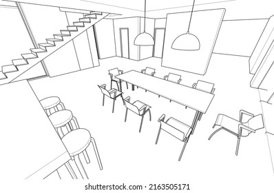 Modern house architectural drawing 3d illustration