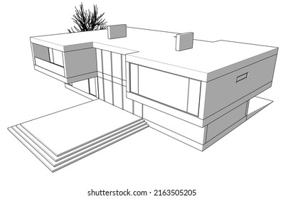 Modern house architectural drawing 3d illustration