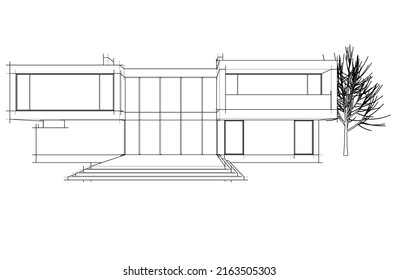 Dibujo arquitectónico de la casa moderna Ilustración 3d