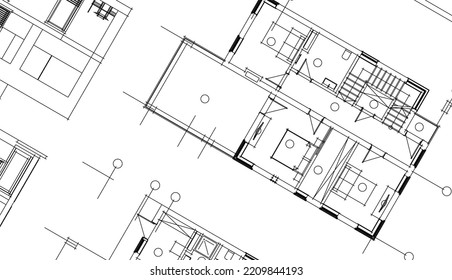 Modern house architectural drawing 3d illustration