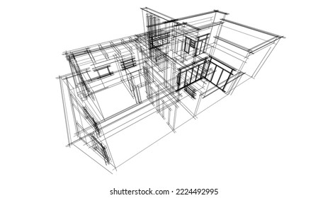 Dibujo arquitectónico de la casa moderna Ilustración 3d