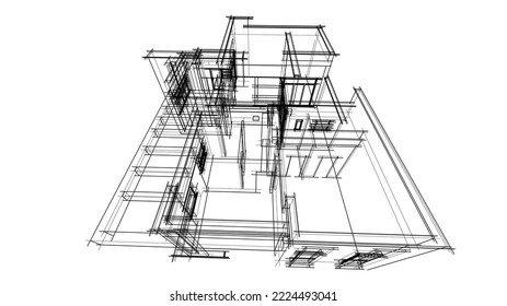 Modern house architectural drawing 3d illustration