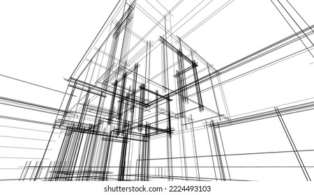 Dibujo arquitectónico de la casa moderna Ilustración 3d