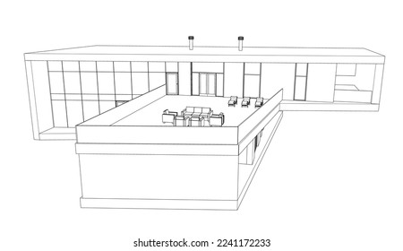 Dibujo arquitectónico de la casa moderna Ilustración 3d