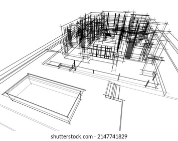 modern house architectural drawing vector illustration 