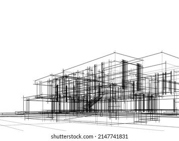 Modern House Architectural Drawing Vector Illustration Stock Vector ...