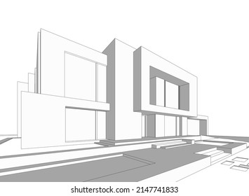 Modern House Architectural Drawing Vector Illustration Stock Vector ...