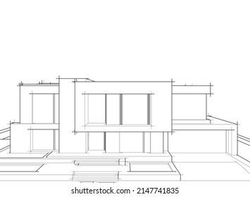 modern house architectural drawing vector illustration 