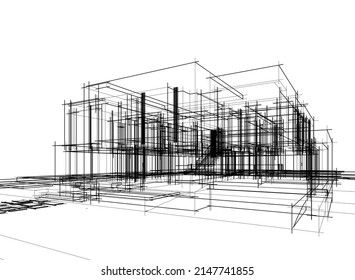 modern house architectural drawing vector illustration 
