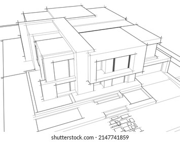 modern house architectural drawing vector illustration 