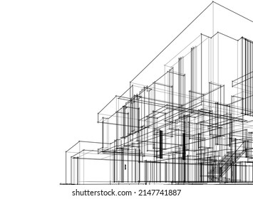 Modern House Architectural Drawing Vector Illustration Stock Vector ...