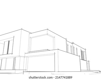 modern house architectural drawing vector illustration 