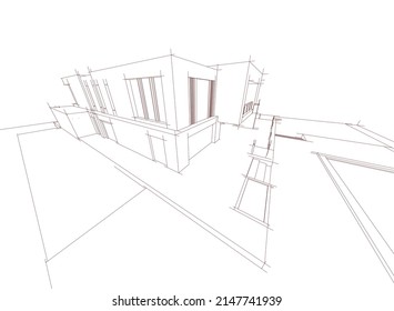 modern house architectural drawing vector illustration 