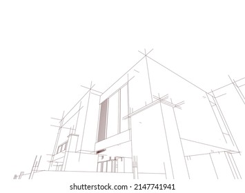 modern house architectural drawing vector illustration 