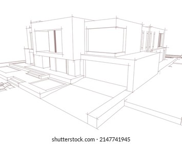modern house architectural drawing vector illustration 