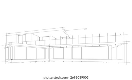 Modern house architectural drawing vector illustration