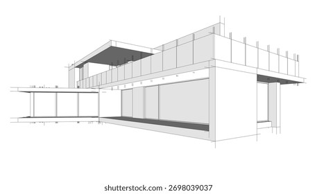 Ilustración vectorial de dibujo arquitectónico de casa moderna