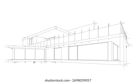 Ilustração vetorial do desenho arquitetônico da casa moderna