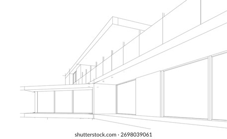 Ilustración vectorial de dibujo arquitectónico de casa moderna