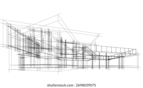 Ilustración vectorial de dibujo arquitectónico de casa moderna