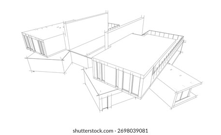 Ilustración vectorial de dibujo arquitectónico de casa moderna