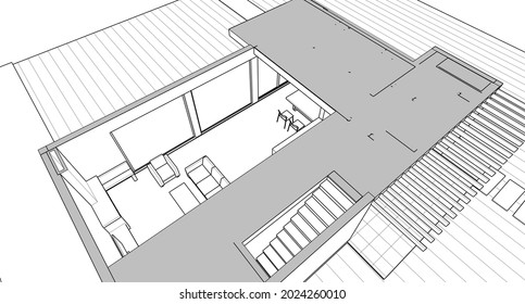  dibujo del proyecto de arquitectura de la casa moderna ilustración de 3d