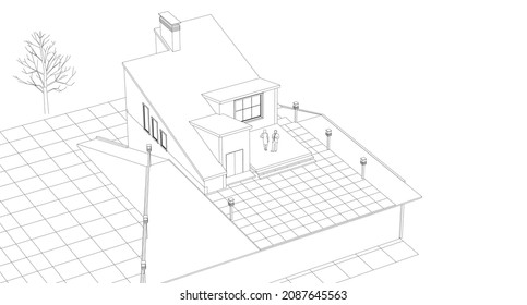 dibujo del proyecto de arquitectura de la casa moderna ilustración de 3d