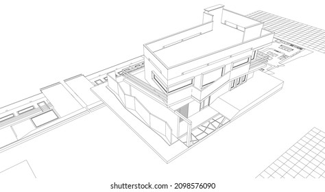 modern house architectural project sketch 3d illustration