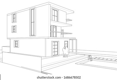 
modern house architectural sketch 3d illustration