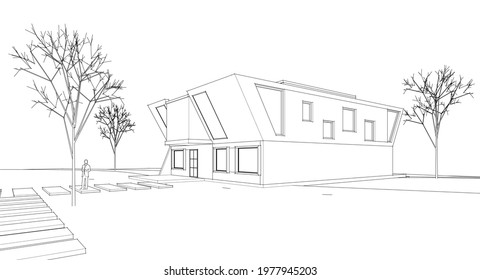 modern house architectural sketch 3d rendering