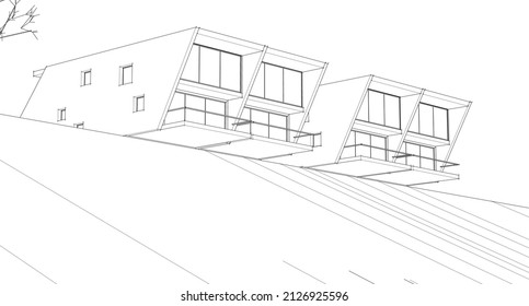 modern house architectural sketch 3d rendering