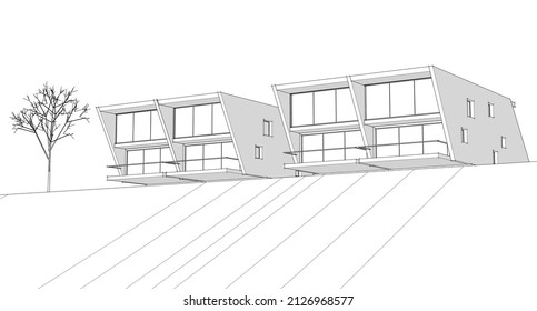 modern house architectural sketch 3d rendering