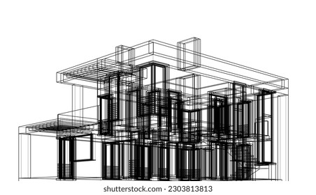 Modern house architectural sketch vector illustration