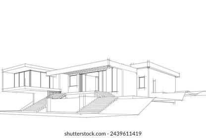 Modern house architectural sketch vector 3d illustration