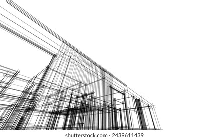 Modern house architectural sketch vector 3d illustration